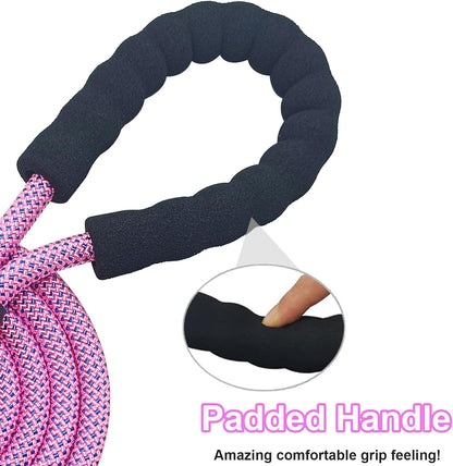 Heavy Duty Rope Dog Leash, 3/6/8/10/12/15/20FT Nylon Pet Leash, Soft Padded Handle Thick Lead Leashes for Large Medium Dogs (Pink-Blue dot, 1/2" * 6')