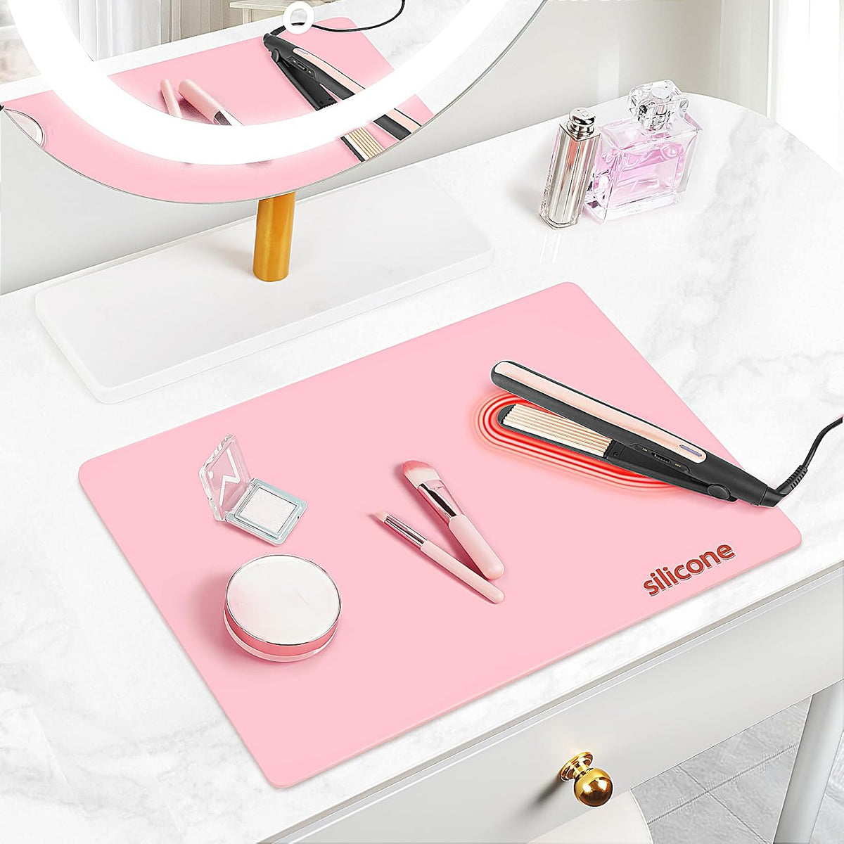 Silicone Makeup Mat for Vanity, 15.7 x 11.8 in, Pink