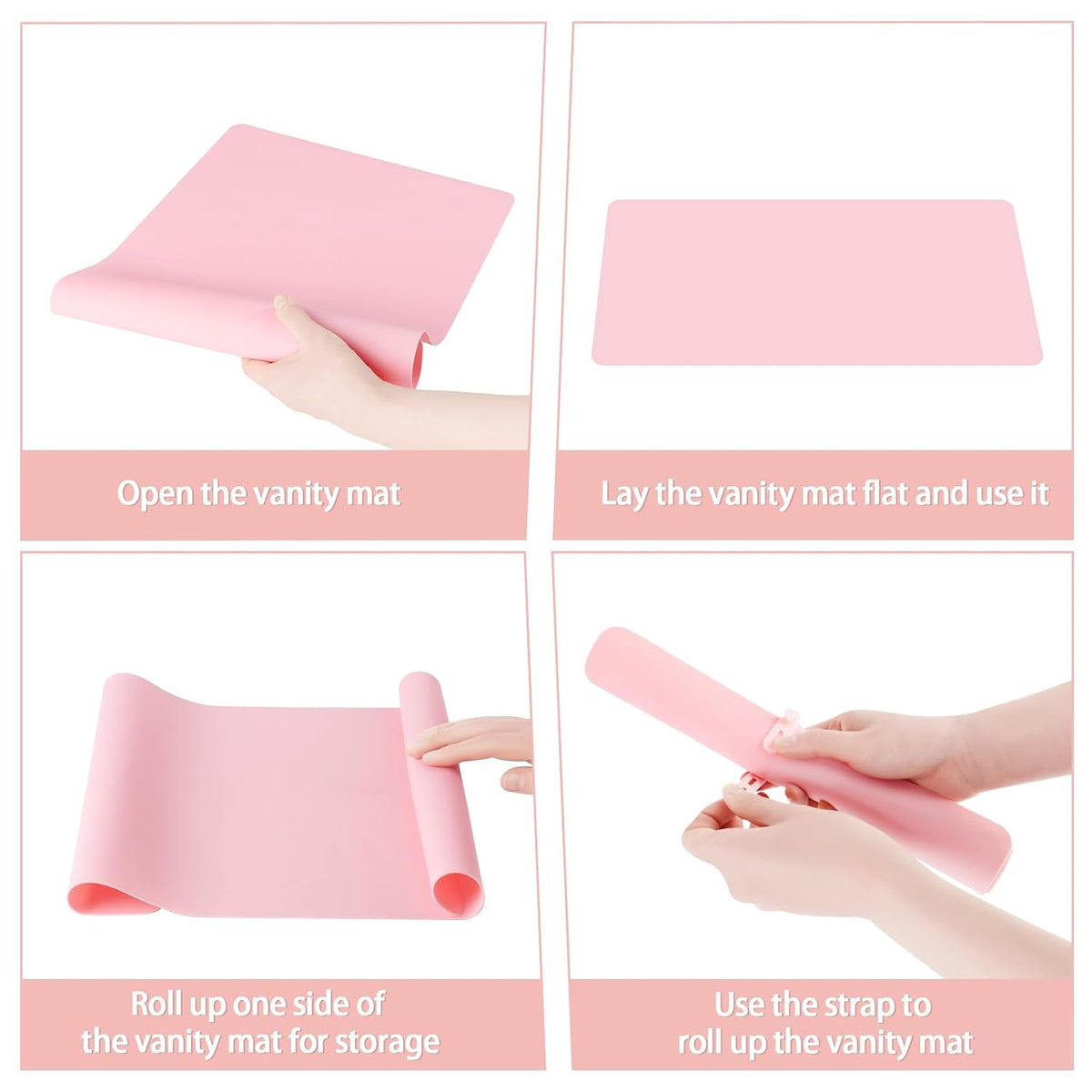 Silicone Makeup Mat for Vanity, 15.7 x 11.8 in, Pink