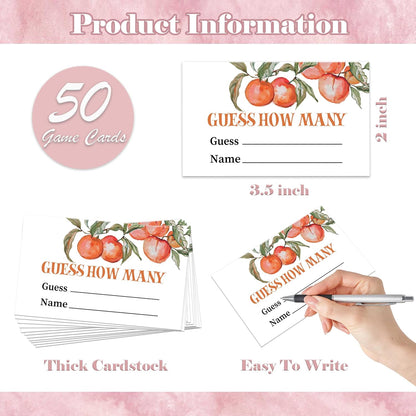 Peach Guess How Many Candies Are In The Jar Game, Pack of 1 Wooden Tabletop Sign with Stand and 50 Guessing Cards, Sweet Peach Baby Shower Game, Gender Reveal Party Decorations - WV15
