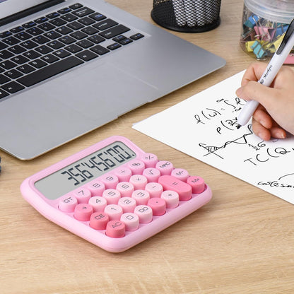 Mechanical Switch 12-Digit Pink Calculator - Large LCD Display, Big Buttons, Desktop, Cute, For Everyday Use