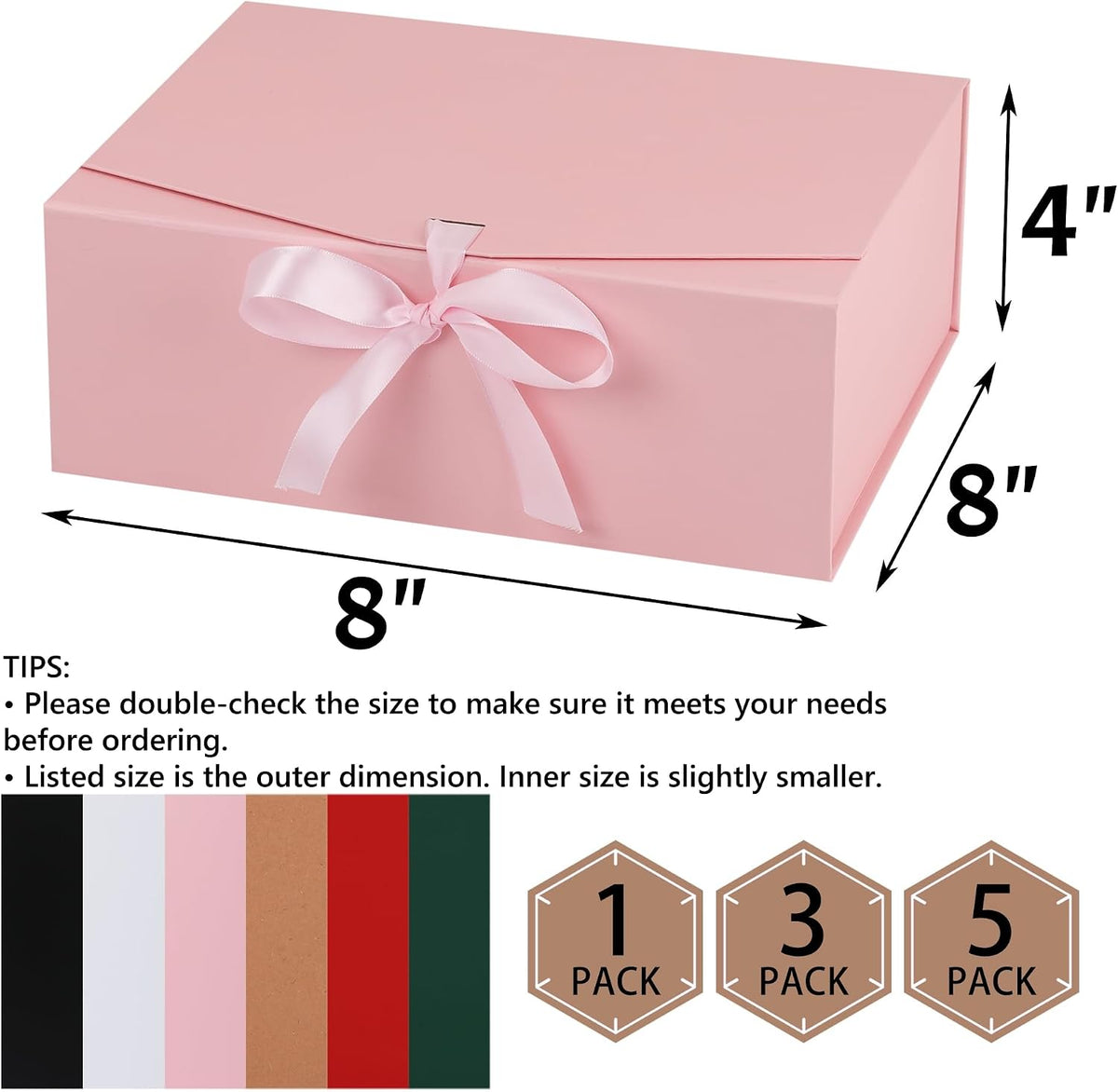 Gift Box,8x8x4 Gift Boxes with Lids for Presents,Pink Magnetic Gift Box for Wrapping,Birthday, Wedding, Bridesmaid Proposal, Christmas,Includes Ribbon,Card