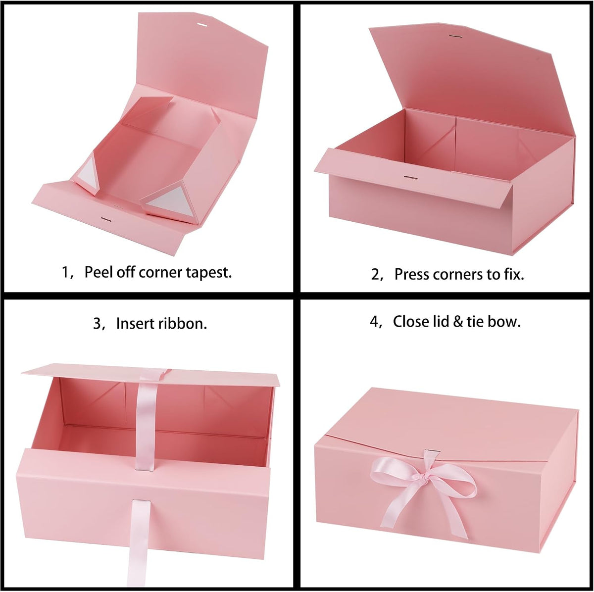 Gift Box,8x8x4 Gift Boxes with Lids for Presents,Pink Magnetic Gift Box for Wrapping,Birthday, Wedding, Bridesmaid Proposal, Christmas,Includes Ribbon,Card
