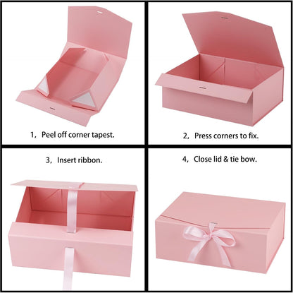 Gift Box,8x8x4 Gift Boxes with Lids for Presents,Pink Magnetic Gift Box for Wrapping,Birthday, Wedding, Bridesmaid Proposal, Christmas,Includes Ribbon,Card