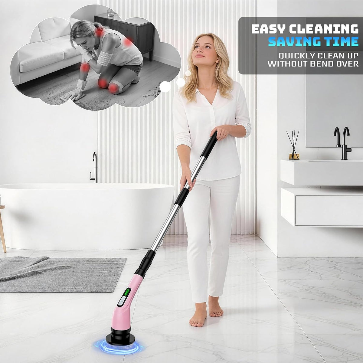 Rechargeable Cordless Rotating Cleaning Brush, Handheld Electric Household Scrub Brush for Bathroom, Shower, Bathtub, Tile and Multiple Home Surfaces