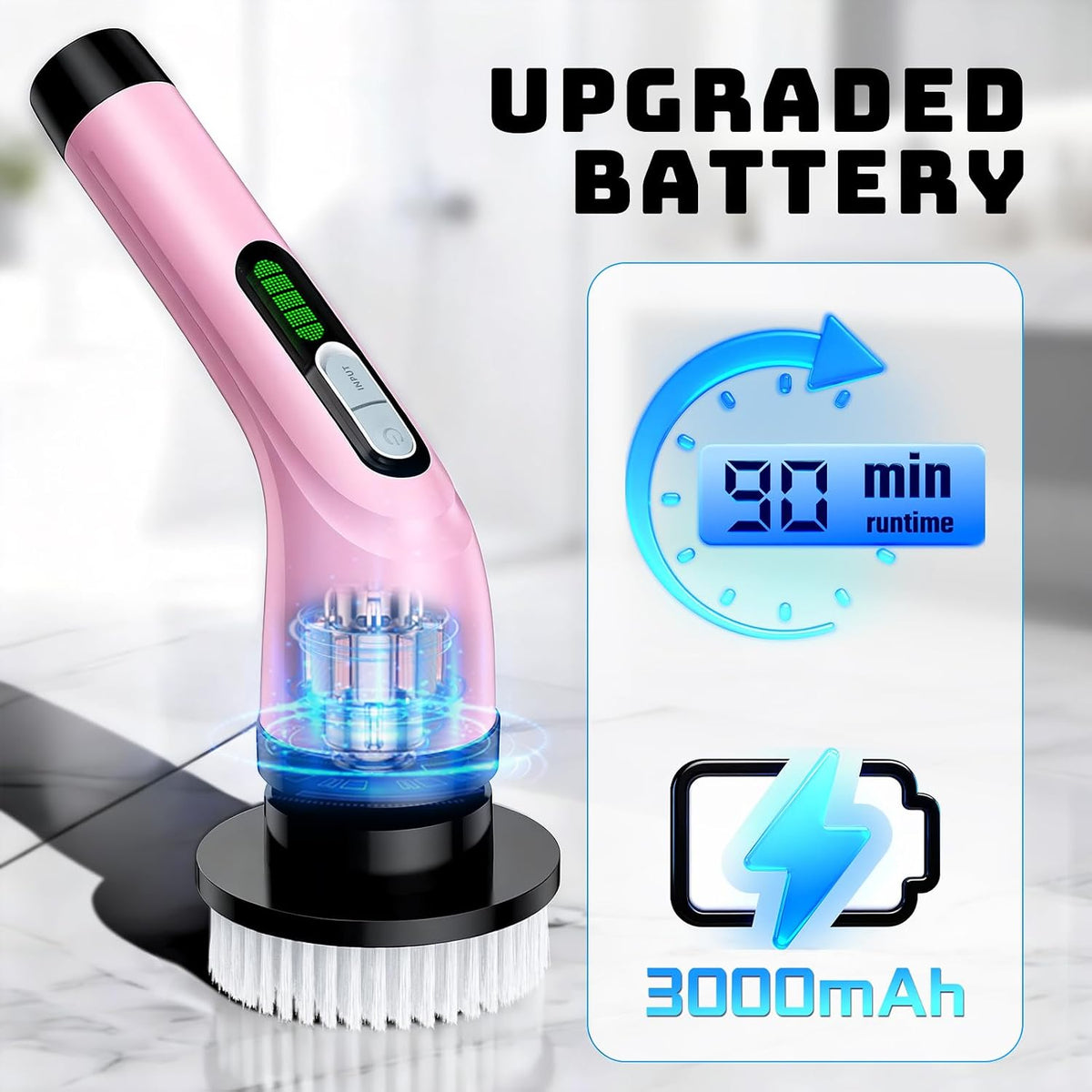 Rechargeable Cordless Rotating Cleaning Brush, Handheld Electric Household Scrub Brush for Bathroom, Shower, Bathtub, Tile and Multiple Home Surfaces