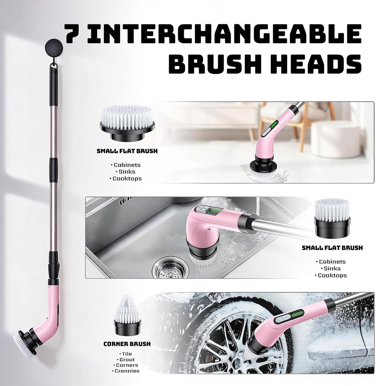 Rechargeable Cordless Rotating Cleaning Brush, Handheld Electric Household Scrub Brush for Bathroom, Shower, Bathtub, Tile and Multiple Home Surfaces