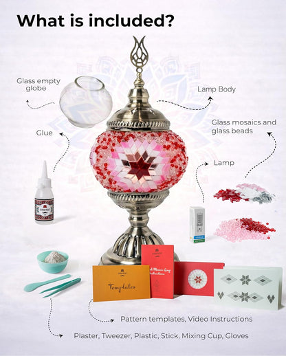 Turkish Mosaic Lamp Kit | DIY Art & Craft Project for Adults | Make Your Own Handmade Lamp (Pink)