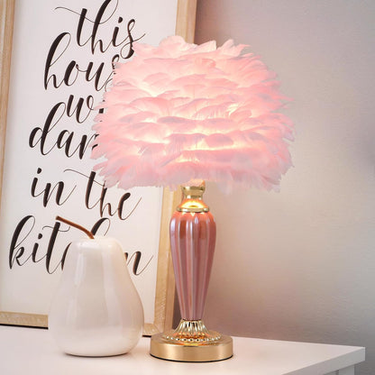 Pink Feather Lamp Creative Princess Bedside Lamp Feather Table Lamp Cute Goose Nightstand Light for Girl Bedroom Living Room Entryway Hotel Office Wedding Valentines