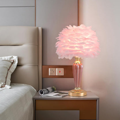 Pink Feather Lamp Creative Princess Bedside Lamp Feather Table Lamp Cute Goose Nightstand Light for Girl Bedroom Living Room Entryway Hotel Office Wedding Valentines