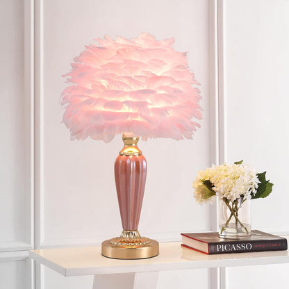 Pink Feather Lamp Creative Princess Bedside Lamp Feather Table Lamp Cute Goose Nightstand Light for Girl Bedroom Living Room Entryway Hotel Office Wedding Valentines