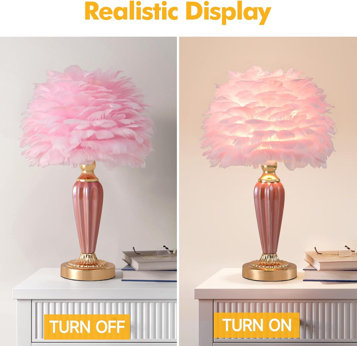 Pink Feather Lamp Creative Princess Bedside Lamp Feather Table Lamp Cute Goose Nightstand Light for Girl Bedroom Living Room Entryway Hotel Office Wedding Valentines