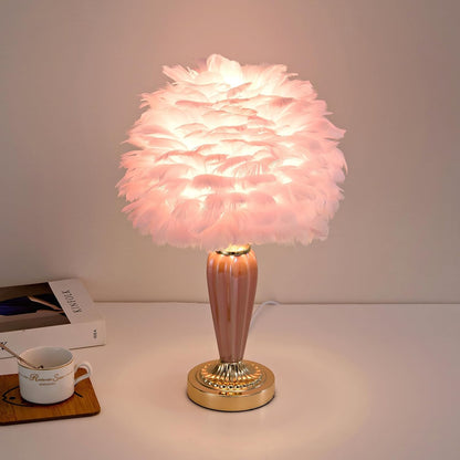 Pink Feather Lamp Creative Princess Bedside Lamp Feather Table Lamp Cute Goose Nightstand Light for Girl Bedroom Living Room Entryway Hotel Office Wedding Valentines