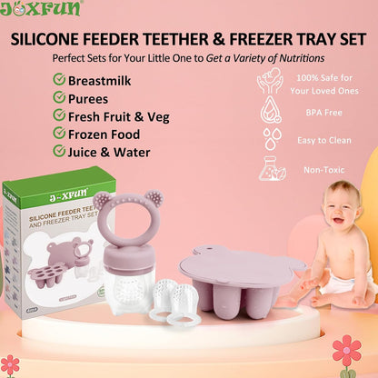 Silicone Breastmilk Popsicle Freezer Molds & Baby Fruit Food Feeder Pacifier, Baby Food Storage Containers Breast Milk Ice Cubes for Baby Teething & Infant Self Feeding, BPA Free - (Light Pink)
