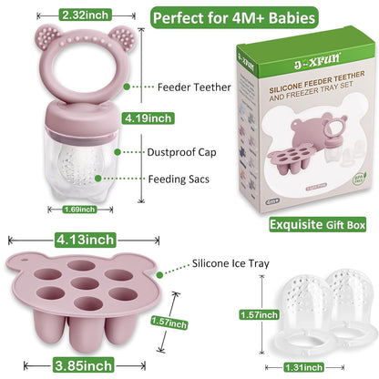 Silicone Breastmilk Popsicle Freezer Molds & Baby Fruit Food Feeder Pacifier, Baby Food Storage Containers Breast Milk Ice Cubes for Baby Teething & Infant Self Feeding, BPA Free - (Light Pink)