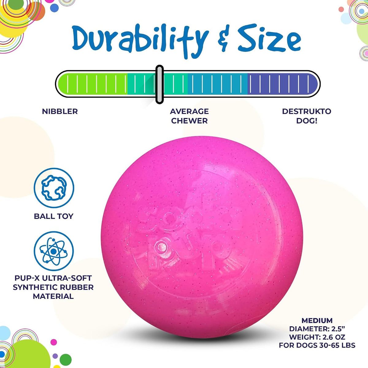 Glitter Ball – Soft Dog Ball Toy, Floating Fetch Ball and Treat Dispenser Made in USA from Non-Toxic Pet Safe Food Safe PUP-X Rubber for Bonding, Physical Exercise, & More