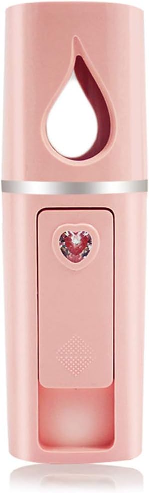 Portable Nano Facial Mister Mini Facial Steamer Atomization Eyelash Extensions with Mirror & 20ml Visual Water Tank (Pink)