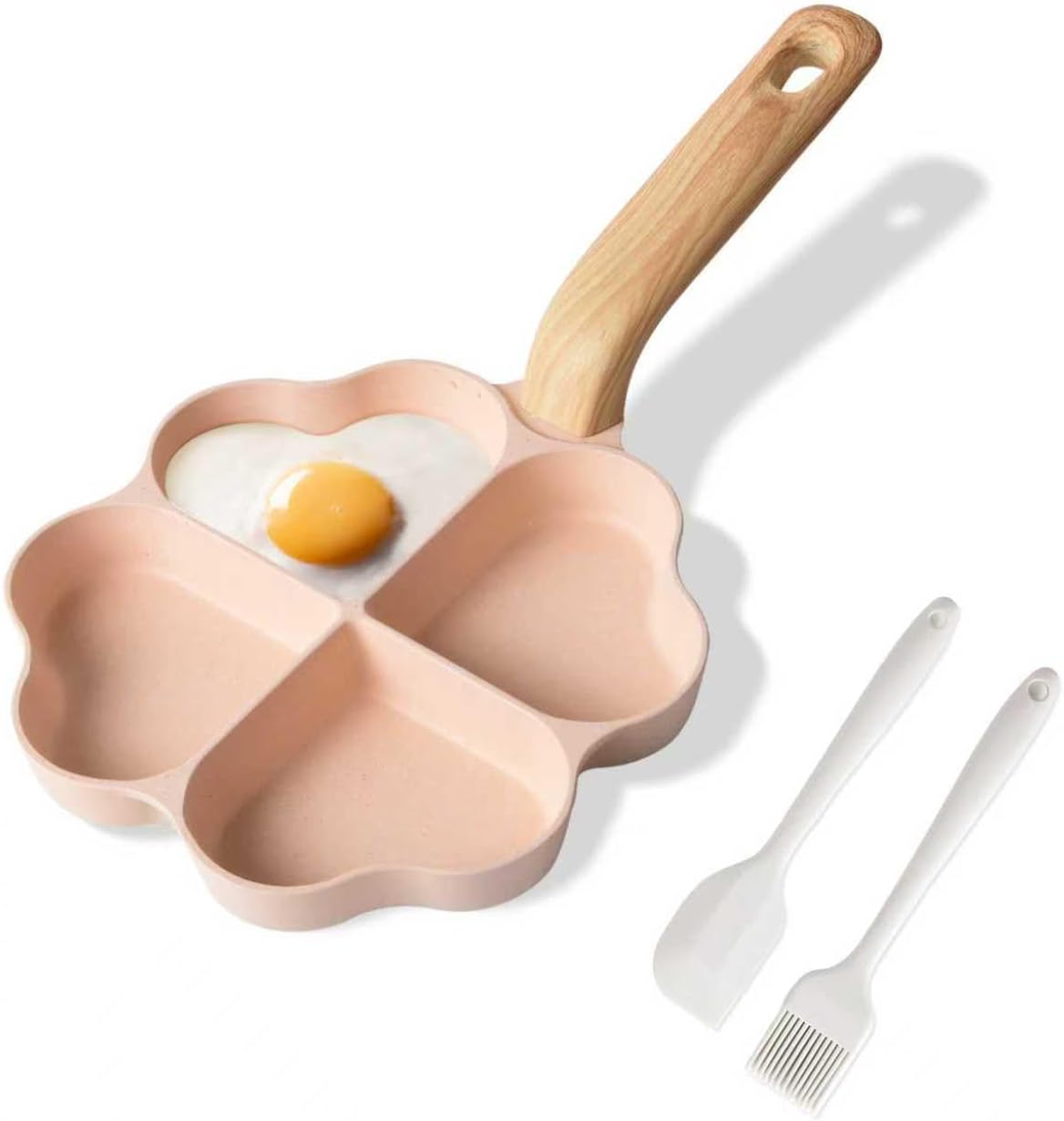 Egg Omelette Pan, 4-Cup Nonstick Granite Omelette Skillet Breakfast Frying Pan Egg Cooker Suitable for Gas Stove & Induction Cookware, PFOA PFOS Free, Pink Heart Shaped
