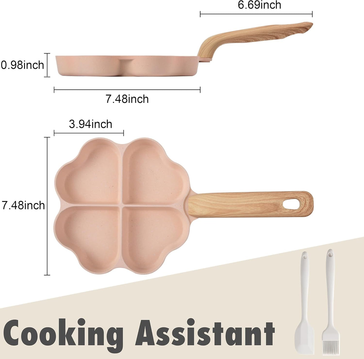 Egg Omelette Pan, 4-Cup Nonstick Granite Omelette Skillet Breakfast Frying Pan Egg Cooker Suitable for Gas Stove & Induction Cookware, PFOA PFOS Free, Pink Heart Shaped