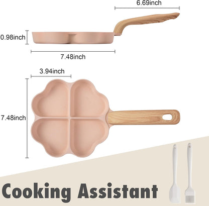 Egg Omelette Pan, 4-Cup Nonstick Granite Omelette Skillet Breakfast Frying Pan Egg Cooker Suitable for Gas Stove & Induction Cookware, PFOA PFOS Free, Pink Heart Shaped