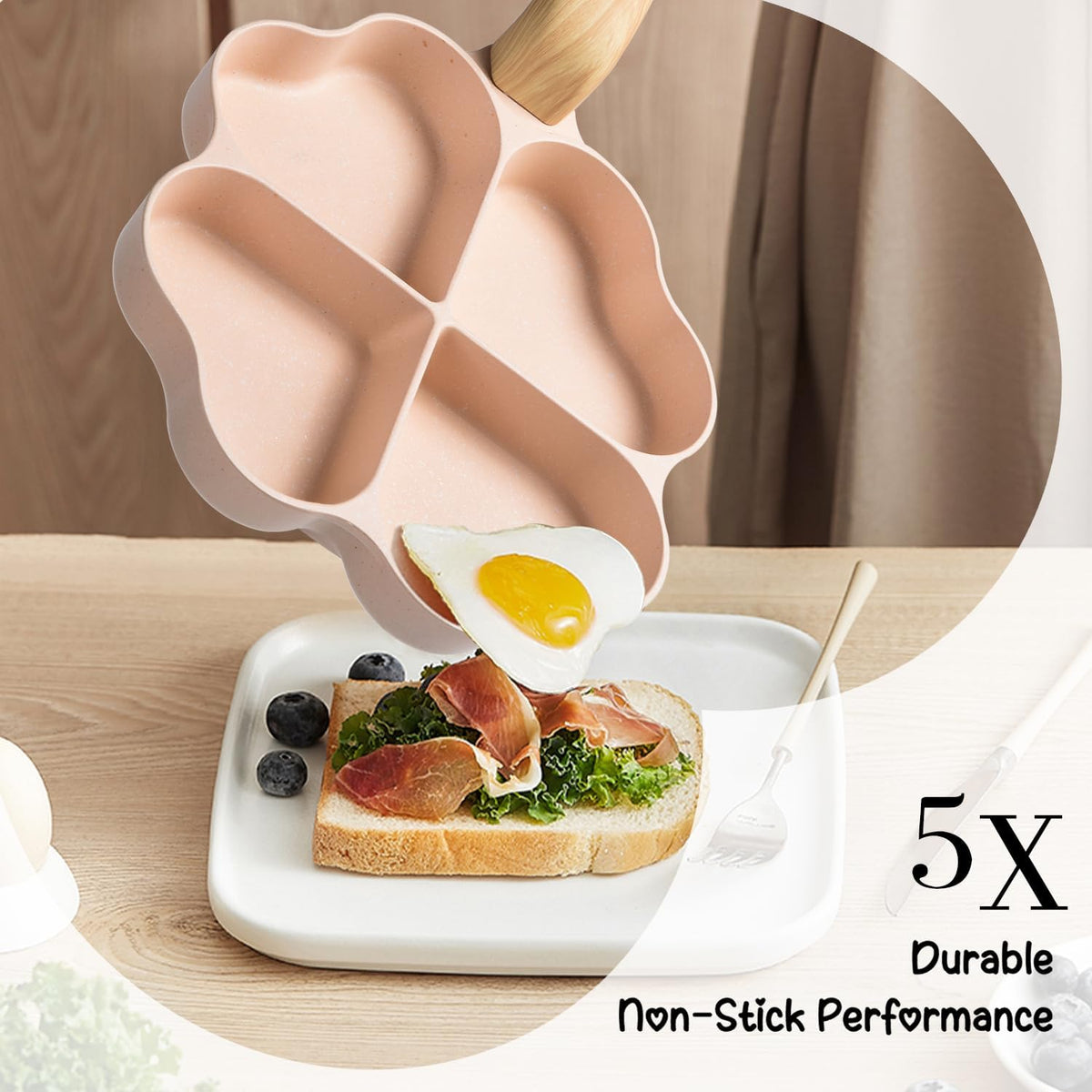 Egg Omelette Pan, 4-Cup Nonstick Granite Omelette Skillet Breakfast Frying Pan Egg Cooker Suitable for Gas Stove & Induction Cookware, PFOA PFOS Free, Pink Heart Shaped