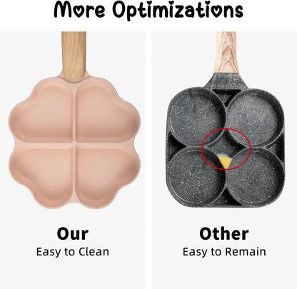 Egg Omelette Pan, 4-Cup Nonstick Granite Omelette Skillet Breakfast Frying Pan Egg Cooker Suitable for Gas Stove & Induction Cookware, PFOA PFOS Free, Pink Heart Shaped