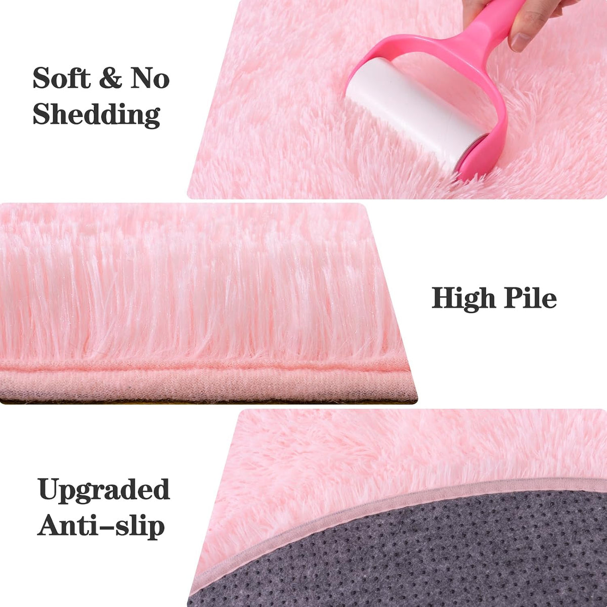 4Ft Fluffy Pink Round Rug for Girls Bedroom Kids Room, Washable Non-Slip