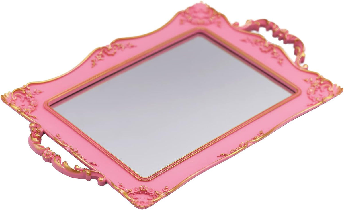 Antique Decorative Pink Framed Square Mirror Tray (Pink)