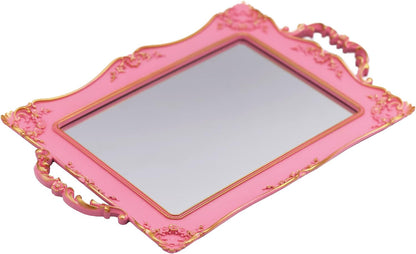 Antique Decorative Pink Framed Square Mirror Tray (Pink)