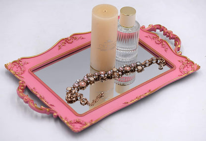 Antique Decorative Pink Framed Square Mirror Tray (Pink)