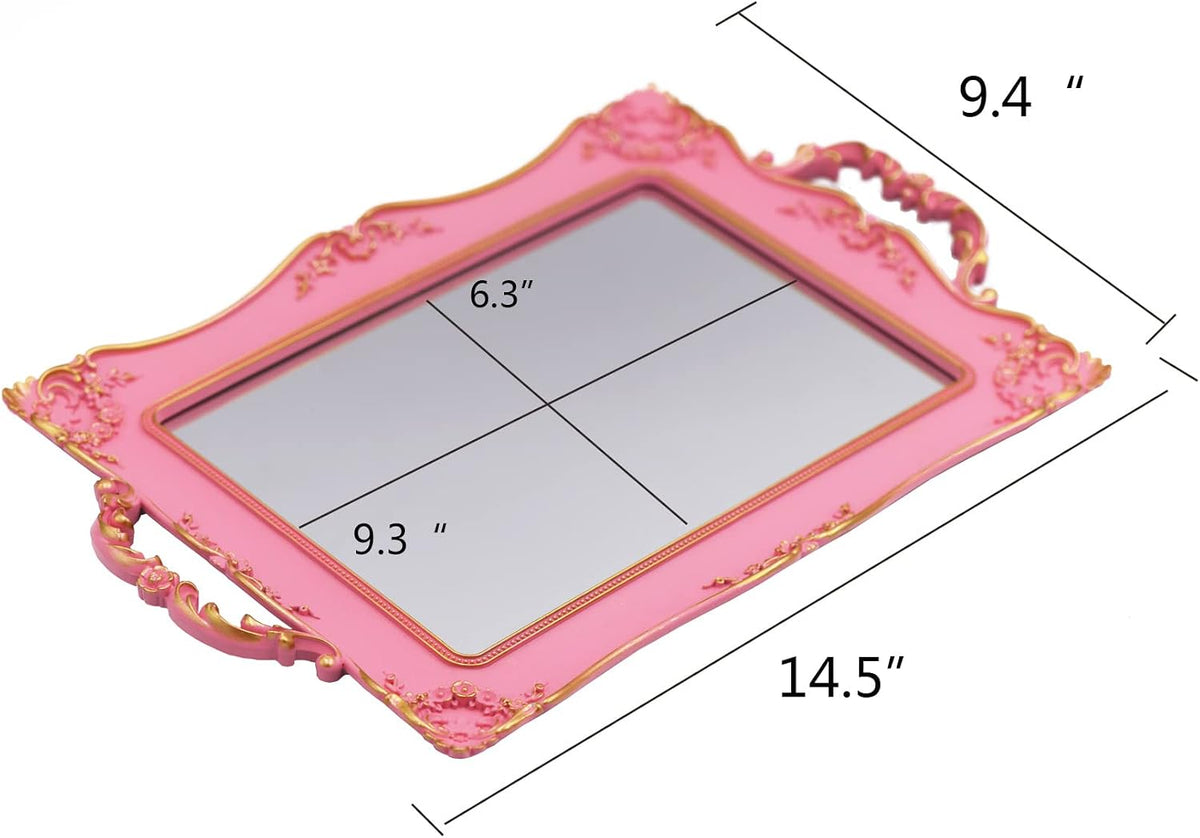 Antique Decorative Pink Framed Square Mirror Tray (Pink)