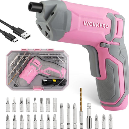 Pink Cordless Screwdriver Set, Rechargeable Eccentric Screwdriver