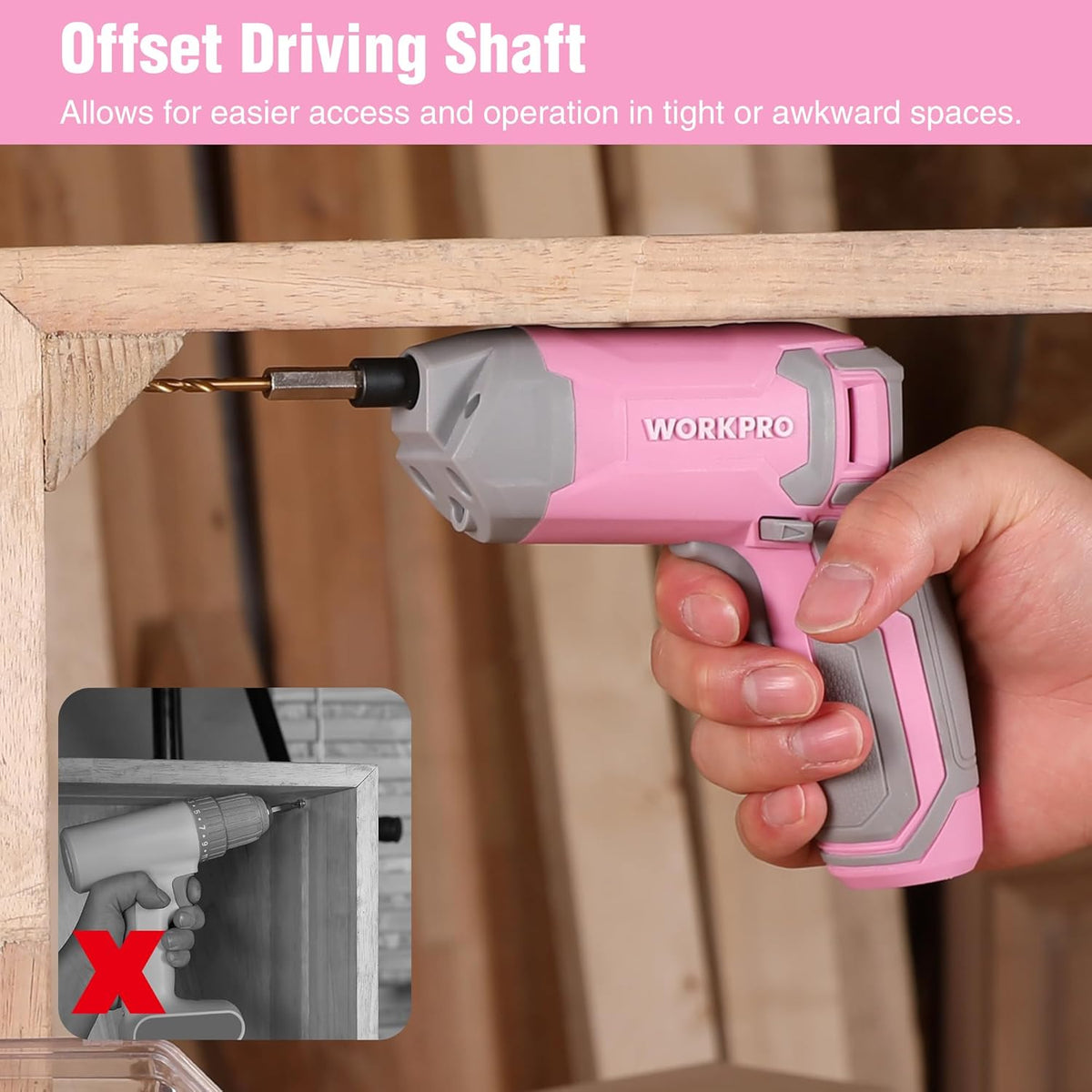 Pink Cordless Screwdriver Set, Rechargeable Eccentric Screwdriver
