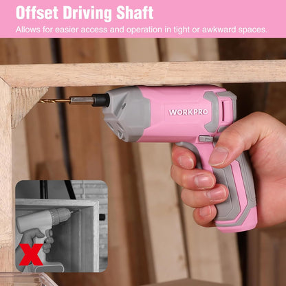 Pink Cordless Screwdriver Set, Rechargeable Eccentric Screwdriver