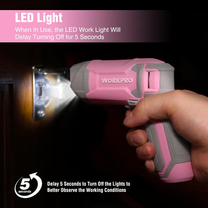 Pink Cordless Screwdriver Set, Rechargeable Eccentric Screwdriver