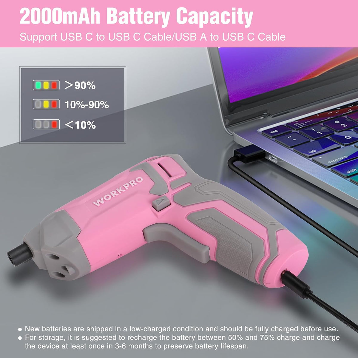 Pink Cordless Screwdriver Set, Rechargeable Eccentric Screwdriver