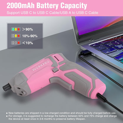 Pink Cordless Screwdriver Set, Rechargeable Eccentric Screwdriver