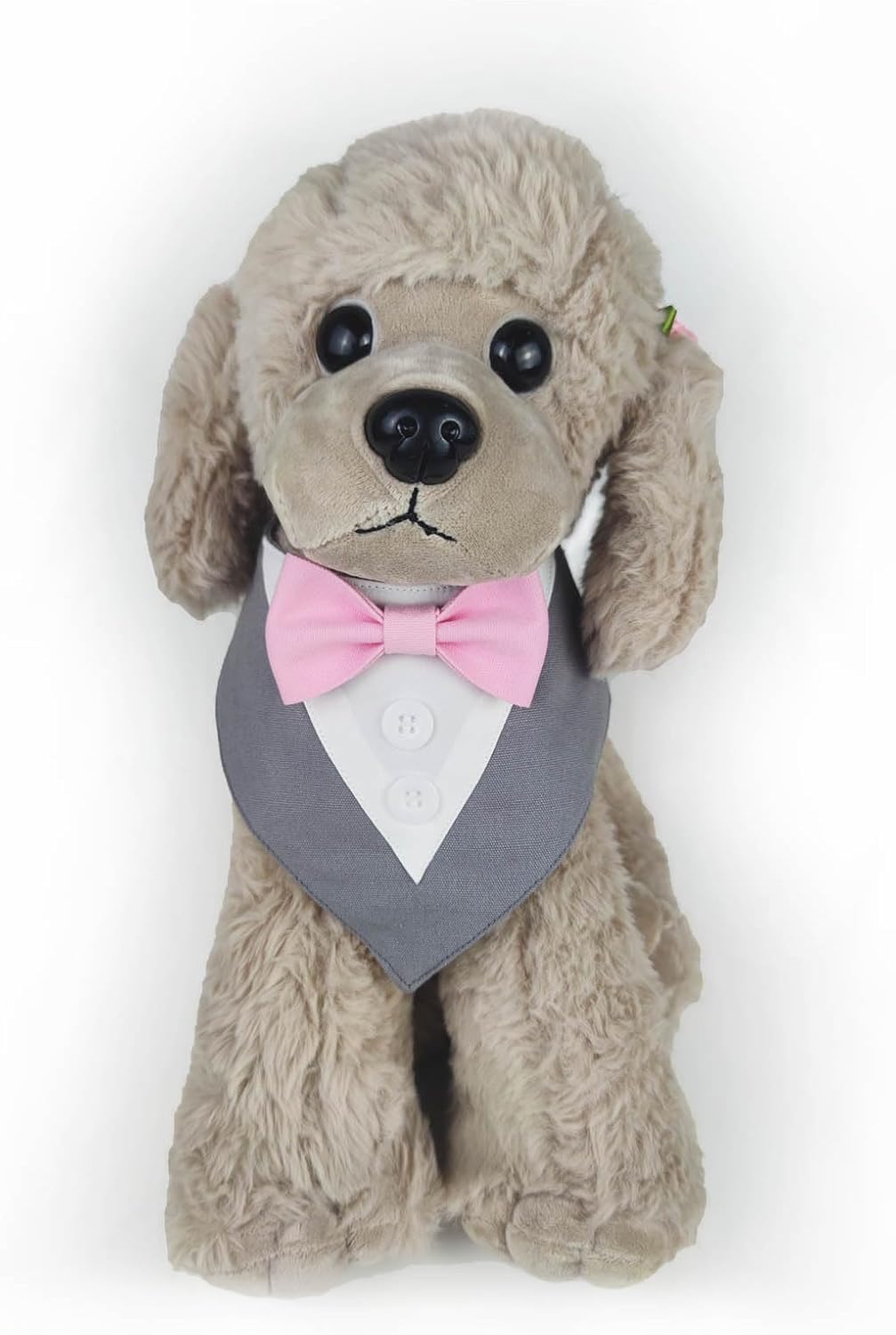 Dog Tuxedo Pink Bow, Tuxedo Bow Tie Collar, Bow Tuxedo, Tuxedo Red Bow Tie, Tuxedo Bandana, Adjustable Pet Outfit for Medium Large Dogs (L, Gray Bandana with Pink Bowtie)