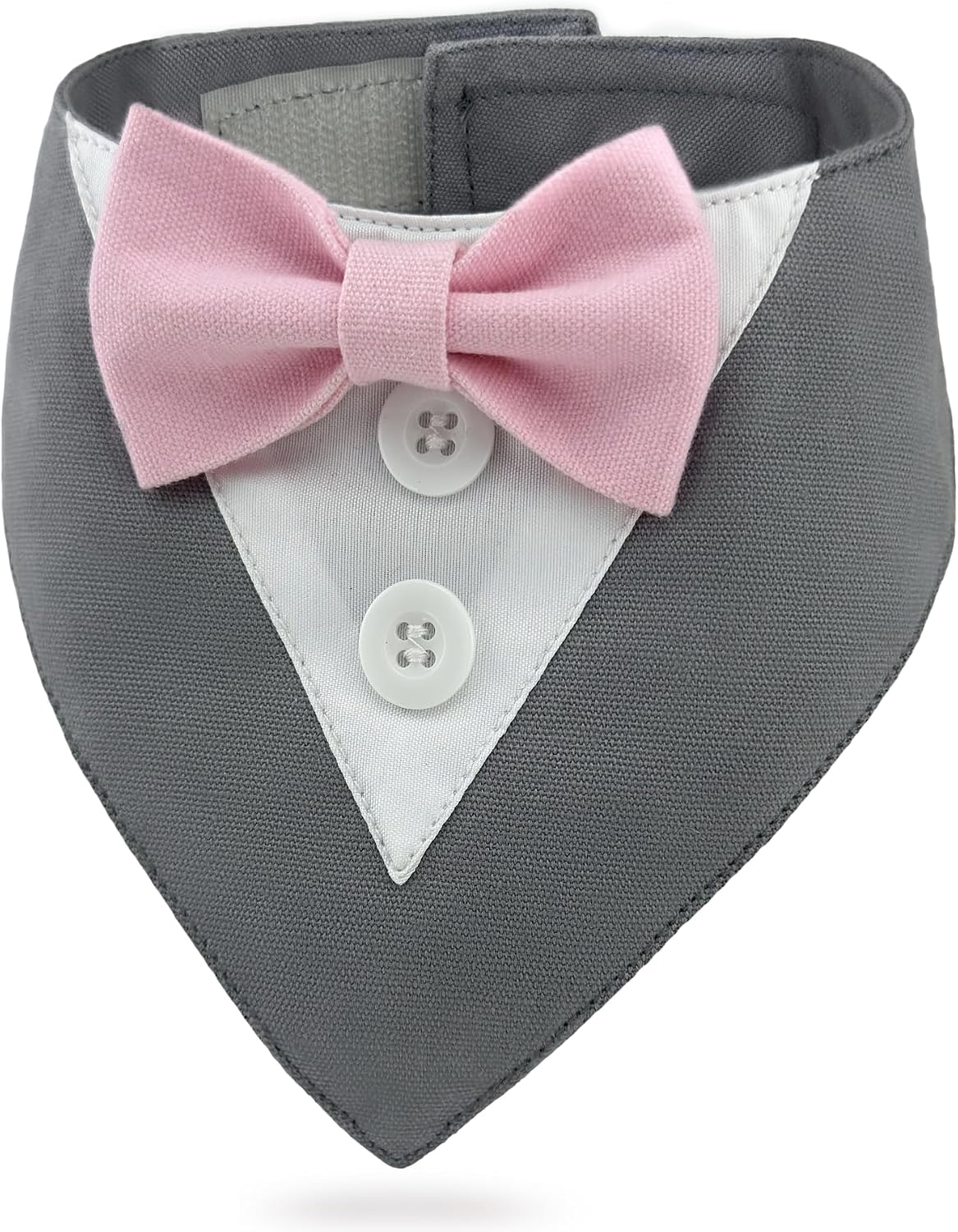 Dog Tuxedo Pink Bow, Tuxedo Bow Tie Collar, Bow Tuxedo, Tuxedo Red Bow Tie, Tuxedo Bandana, Adjustable Pet Outfit for Medium Large Dogs (L, Gray Bandana with Pink Bowtie)