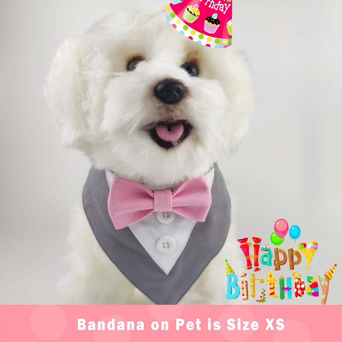 Dog Tuxedo Pink Bow, Tuxedo Bow Tie Collar, Bow Tuxedo, Tuxedo Red Bow Tie, Tuxedo Bandana, Adjustable Pet Outfit for Medium Large Dogs (L, Gray Bandana with Pink Bowtie)
