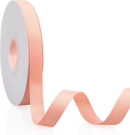 Peach 5/8" X 50 Yards Solid Color Double Faced Grosgrain Ribbon for Gifts Wrapping, Wedding, Party, Crafts