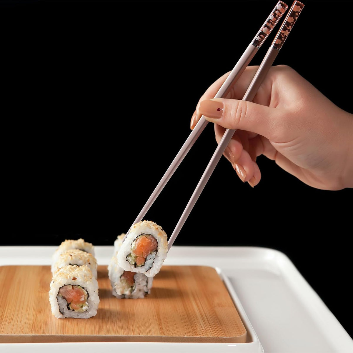 5 Pairs Reusable Fiberglass Chopsticks, 9.56 Inches Pink Non-slip Chop Sticks, Dashwasher Safe Lightweight Japanese Chinese Sakura Chopsticks for Home Restaurant