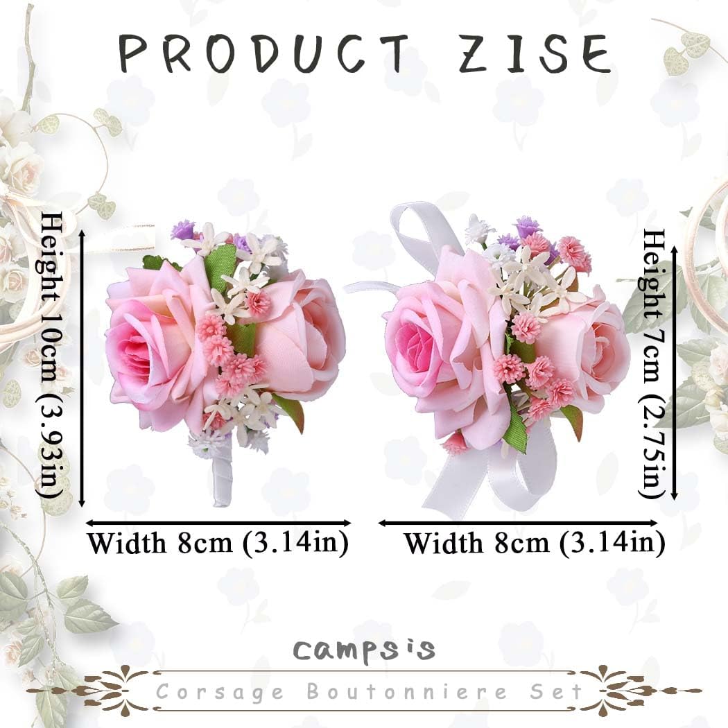 Pink Corsage and Boutonniere Set Prom Wedding Flower Wrist Corsage