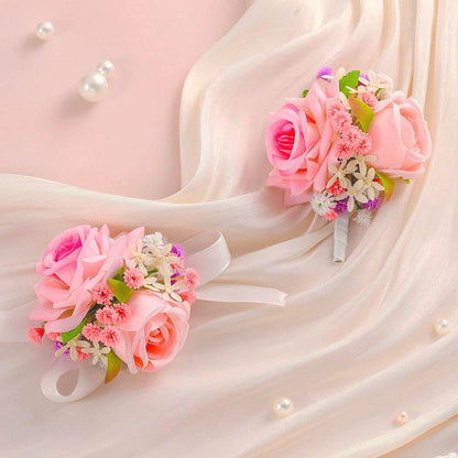 Pink Corsage and Boutonniere Set Prom Wedding Flower Wrist Corsage