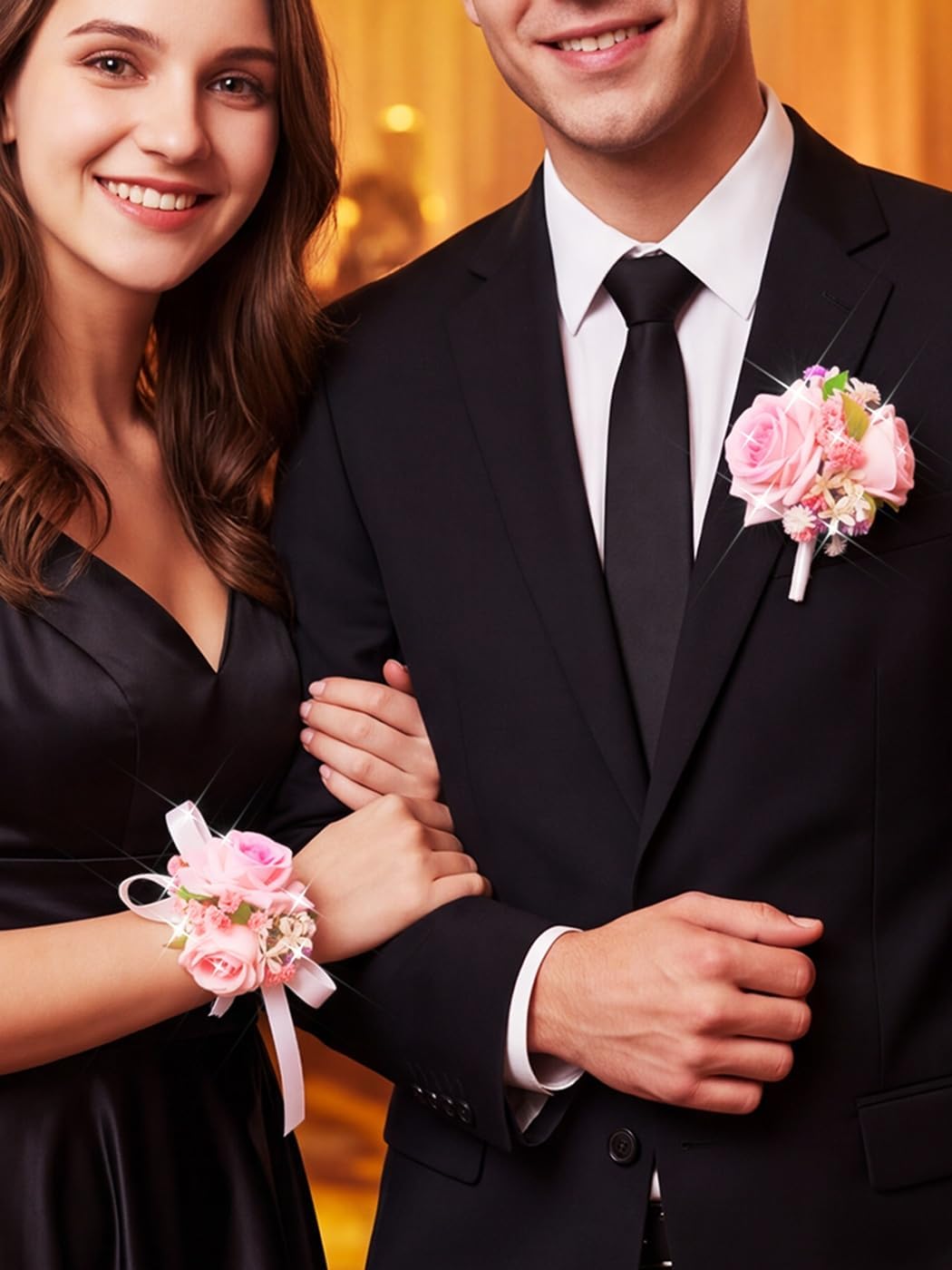 Pink Corsage and Boutonniere Set Prom Wedding Flower Wrist Corsage