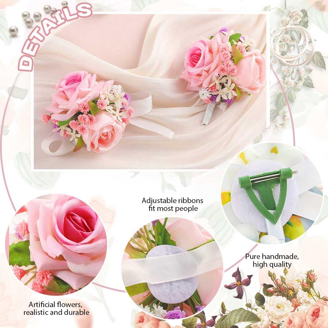 Pink Corsage and Boutonniere Set Prom Wedding Flower Wrist Corsage