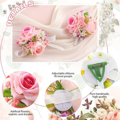 Pink Corsage and Boutonniere Set Prom Wedding Flower Wrist Corsage