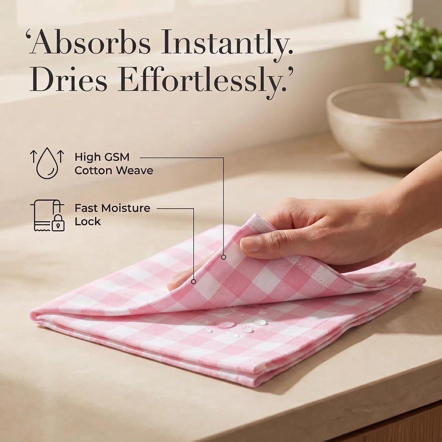 Urban Villa Cloth Napkins 100% Cotton Highly Absorbent Washable Reusable Premium Dinner Napkins Ideal for Gifts for Mothers Day Hotel Farmhouse Parties - Pink/White Checks (20" x 20", Set of 12)