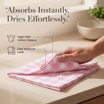 Urban Villa Cloth Napkins 100% Cotton Highly Absorbent Washable Reusable Premium Dinner Napkins Ideal for Gifts for Mothers Day Hotel Farmhouse Parties - Pink/White Checks (20" x 20", Set of 12)