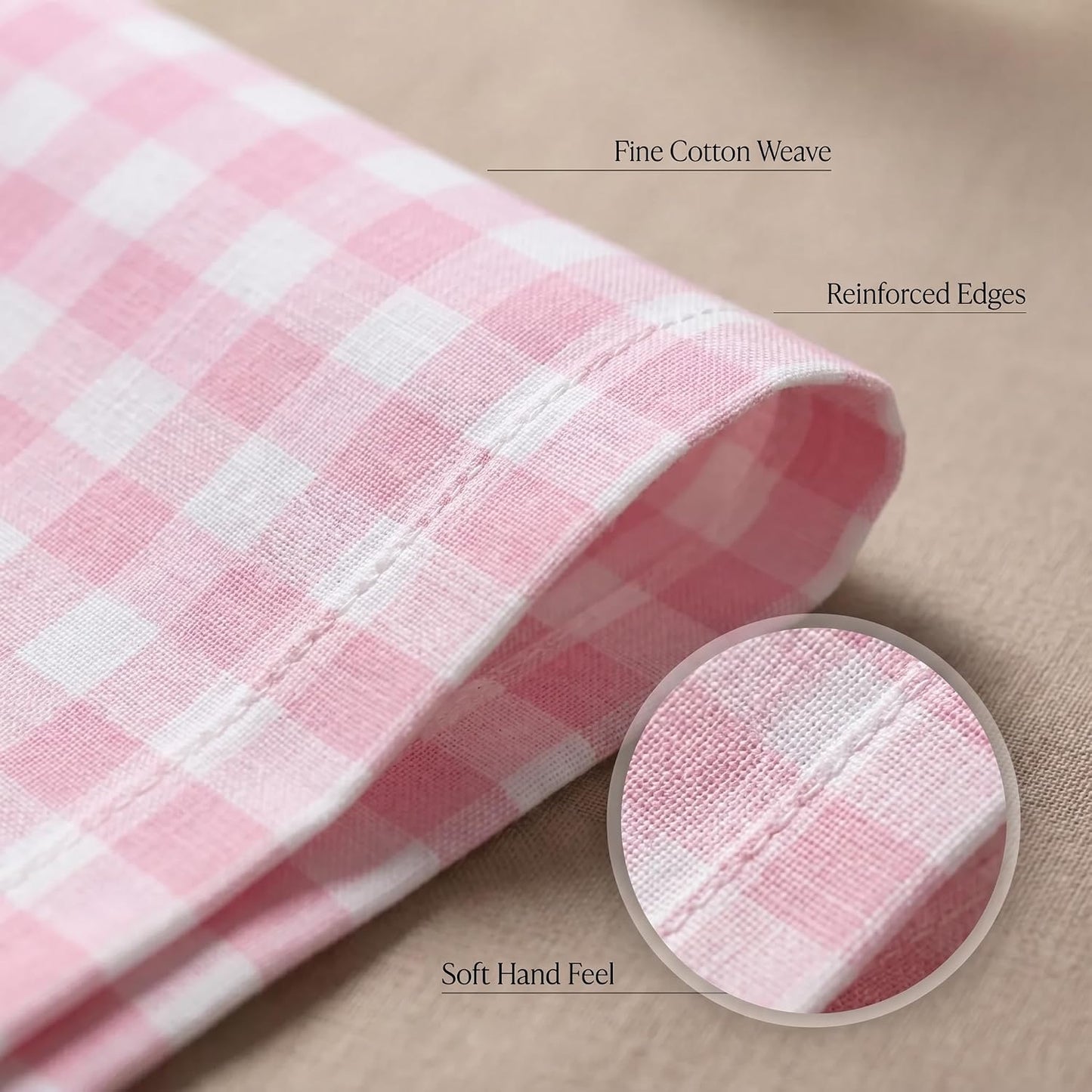 Urban Villa Cloth Napkins 100% Cotton Highly Absorbent Washable Reusable Premium Dinner Napkins Ideal for Gifts for Mothers Day Hotel Farmhouse Parties - Pink/White Checks (20" x 20", Set of 12)
